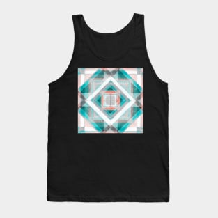 Hand Made Edited Pencil Geometry in Light Turquise on Asphalt Tank Top